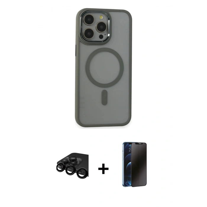 MARSİLYAN™- iPhone 15 Pro Max Kılıf Yankı Işık Özel Seri - Siyah 3D Antistatik Hayalet Cam Ekran Koruyucu + Raze Metal Kamera Lens - SH
