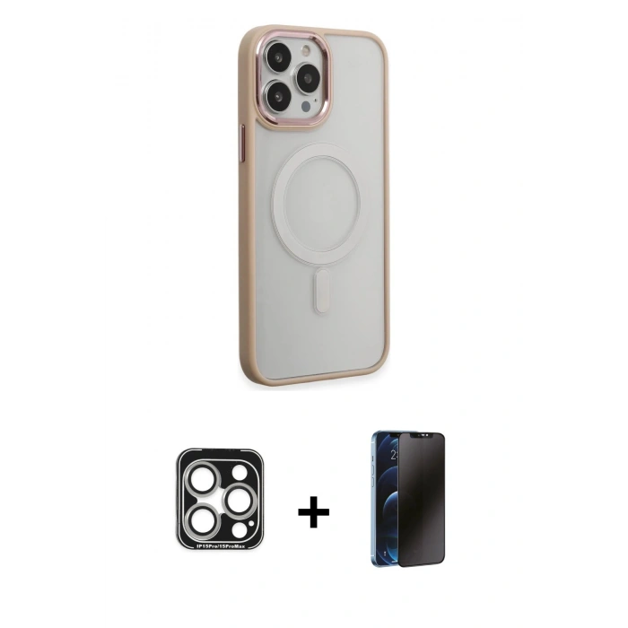 MARSİLYAN™- iPhone 15 Pro Max Kılıf Yankı Işık Özel Seri - Siyah 3D Antistatik Hayalet Cam Ekran Koruyucu + PVD Metal Kamera Lens - GS