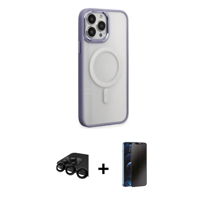 MARSİLYAN™- iPhone 15 Pro Max Kılıf Yankı Işık Özel Seri - Siyah 3D Antistatik Hayalet Cam Ekran Koruyucu + Raze Metal Kamera Lens - SH