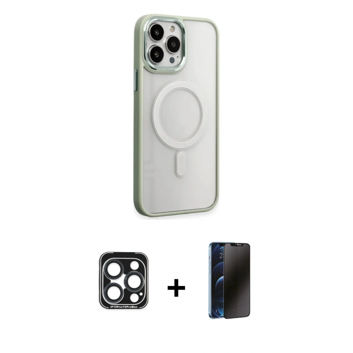 MARSİLYAN™- iPhone 15 Pro Max Kılıf Yankı Işık Özel Seri - Siyah 3D Antistatik Hayalet Cam Ekran Koruyucu + PVD Metal Kamera Lens - LT