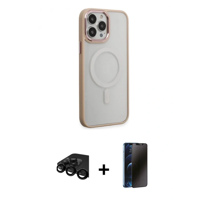 MARSİLYAN™- iPhone 15 Pro Max Kılıf Yankı Işık Özel Seri - Siyah 3D Antistatik Hayalet Cam Ekran Koruyucu + Raze Metal Kamera Lens - SH