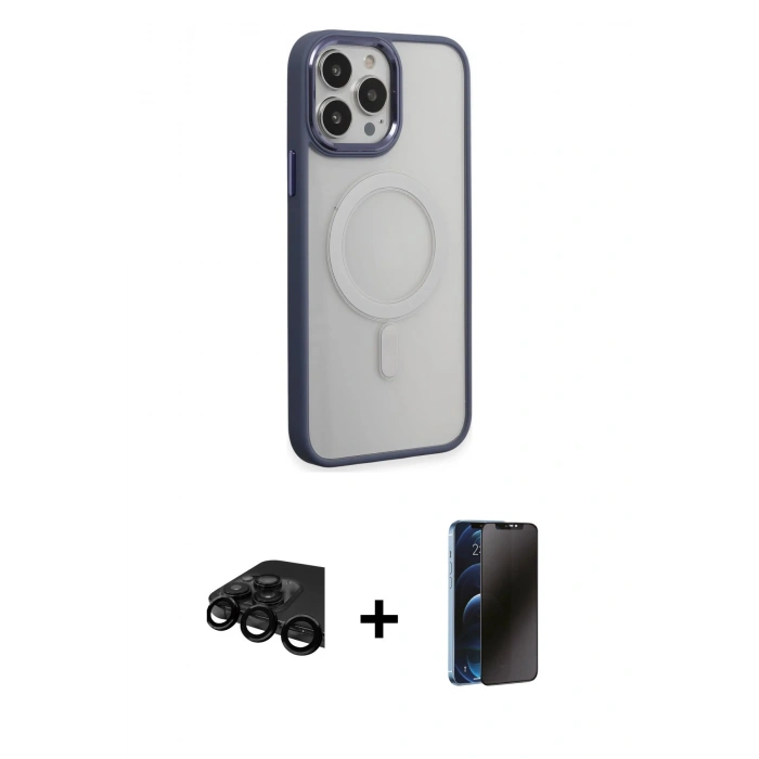 MARSİLYAN™- iPhone 15 Pro Max Kılıf Yankı Işık Özel Seri - Siyah 3D Antistatik Hayalet Cam Ekran Koruyucu + Raze Metal Kamera Lens - SH