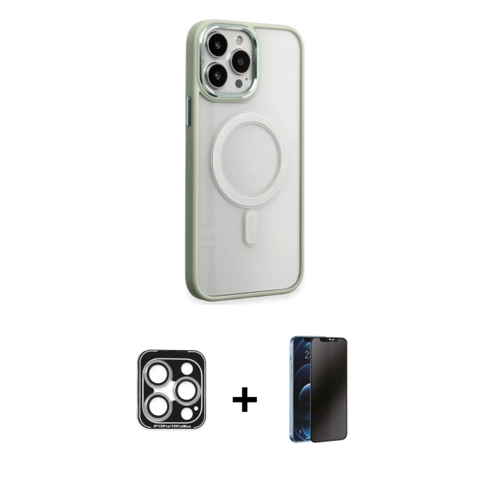 MARSİLYAN™- iPhone 15 Pro Max Kılıf Yankı Işık Özel Seri - Siyah 3D Antistatik Hayalet Cam Ekran Koruyucu + PVD Metal Kamera Lens - GS