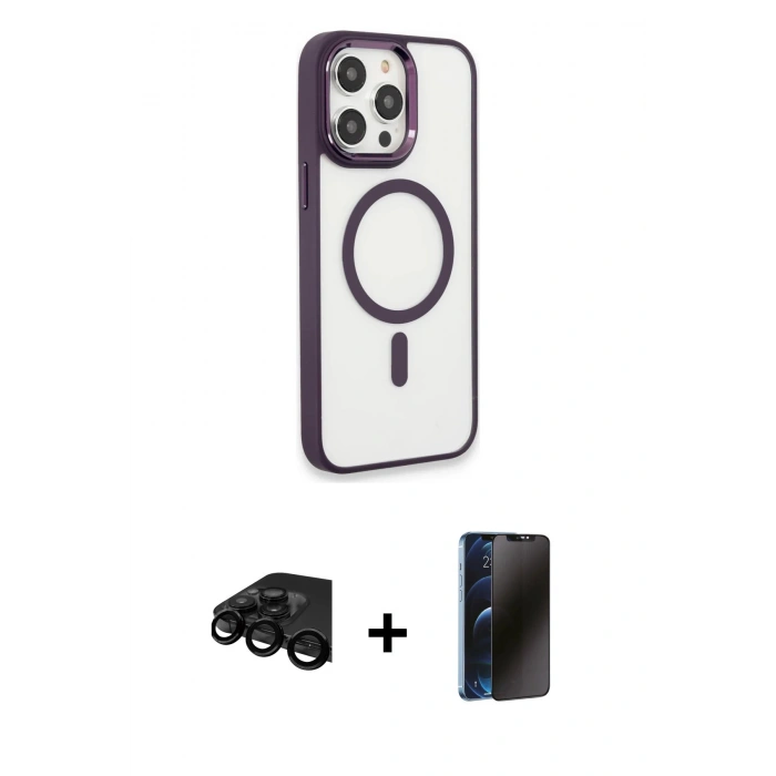 MARSİLYAN™- iPhone 15 Pro Max Kılıf Yankı Işık Özel Seri - Siyah 3D Antistatik Hayalet Cam Ekran Koruyucu + Raze Metal Kamera Lens - SH