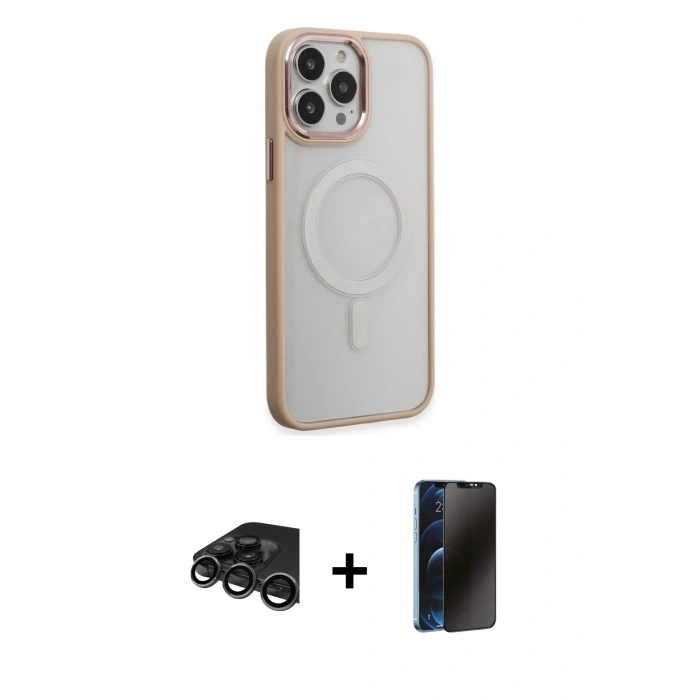 MARSİLYAN™- iPhone 15 Pro Max Kılıf Yankı Işık Özel Seri - Siyah 3D Antistatik Hayalet Cam Ekran Koruyucu + Raze Metal Kamera Lens - TMGI