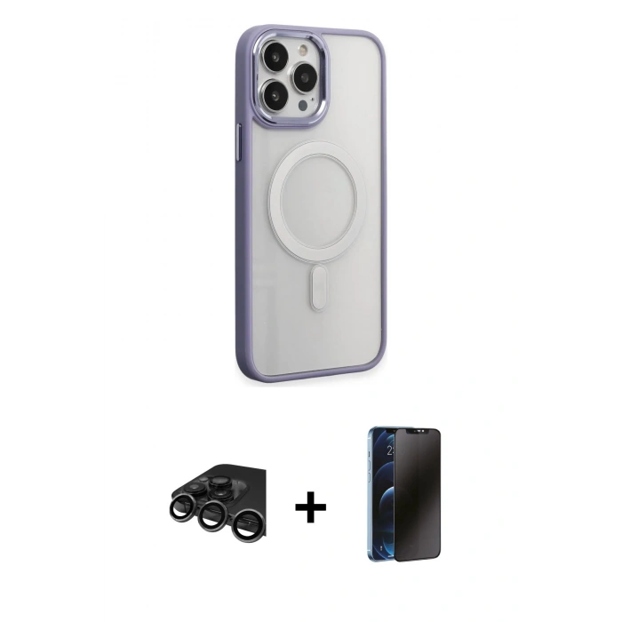 MARSİLYAN™- iPhone 15 Pro Max Kılıf Yankı Işık Özel Seri - Siyah 3D Antistatik Hayalet Cam Ekran Koruyucu + Raze Metal Kamera Lens - TMGI