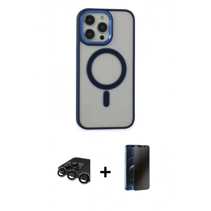MARSİLYAN™- iPhone 15 Pro Max Kılıf Yankı Işık Özel Seri - Siyah 3D Antistatik Hayalet Cam Ekran Koruyucu + Raze Metal Kamera Lens - TMGI
