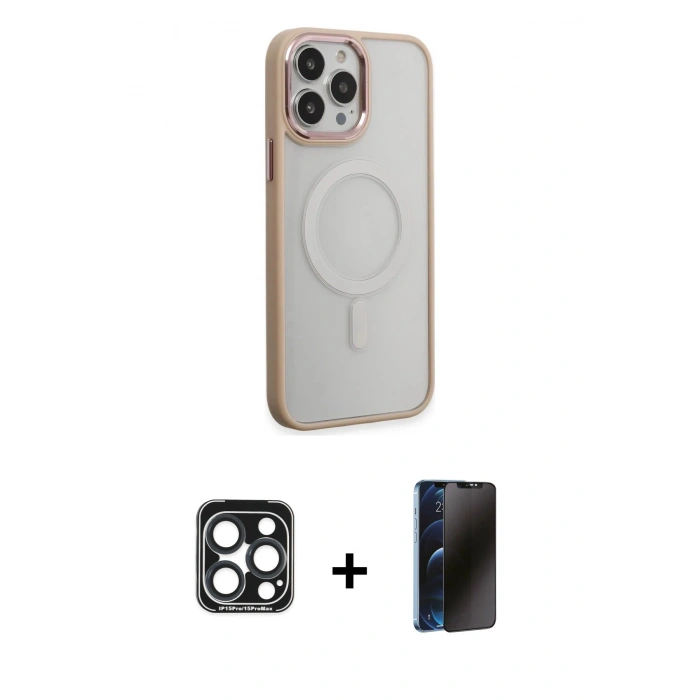 MARSİLYAN™- iPhone 15 Pro Max Kılıf Yankı Işık Özel Seri - Siyah 3D Antistatik Hayalet Cam Ekran Koruyucu + PVD Metal Kamera Lens - LT