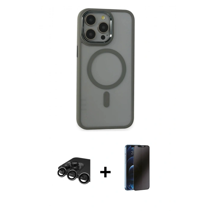 MARSİLYAN™- iPhone 15 Pro Max Kılıf Yankı Işık Özel Seri - Siyah 3D Antistatik Hayalet Cam Ekran Koruyucu + Raze Metal Kamera Lens - TMGI