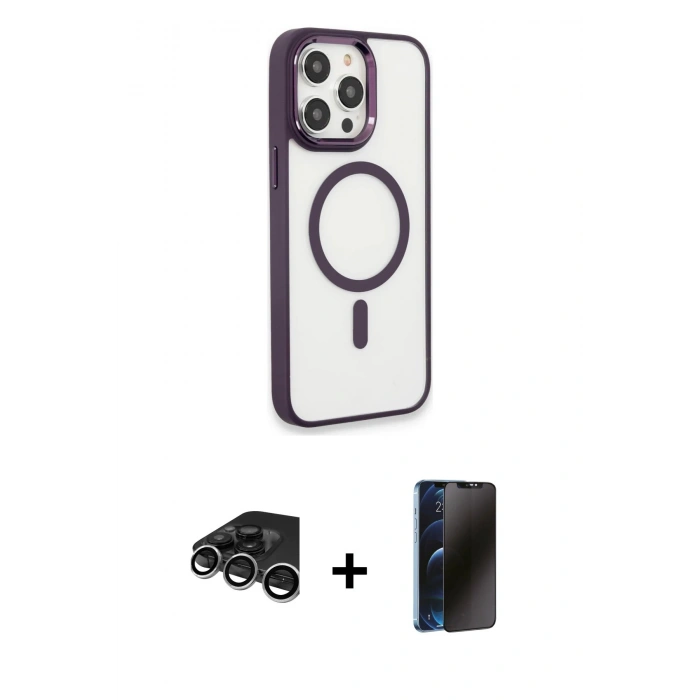 MARSİLYAN™- iPhone 15 Pro Max Kılıf Yankı Işık Özel Seri - Siyah 3D Antistatik Hayalet Cam Ekran Koruyucu + Raze Metal Kamera Lens - GS