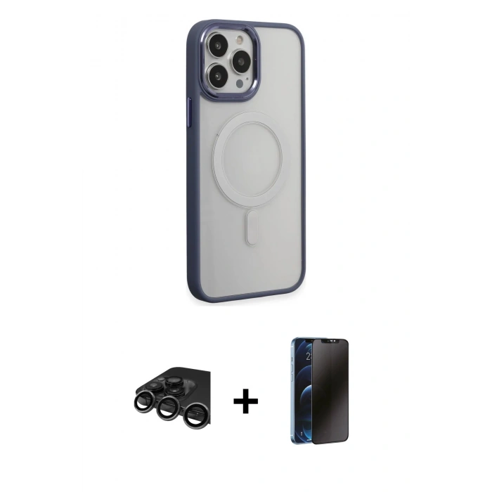 MARSİLYAN™- iPhone 15 Pro Max Kılıf Yankı Işık Özel Seri - Siyah 3D Antistatik Hayalet Cam Ekran Koruyucu + Raze Metal Kamera Lens - TMGI