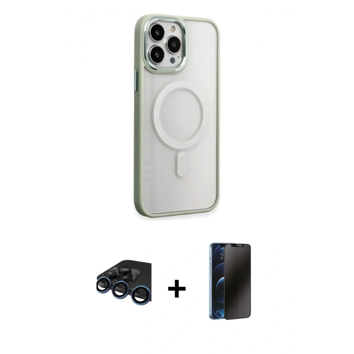 MARSİLYAN™- iPhone 15 Pro Max Kılıf Yankı Işık Özel Seri - Siyah 3D Antistatik Hayalet Cam Ekran Koruyucu + Lacivert Raze Metal Kamera Lens