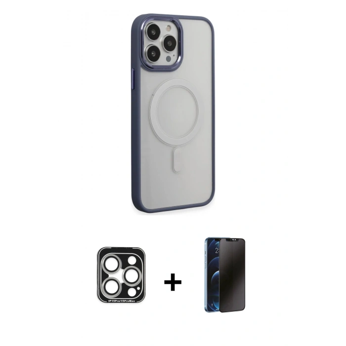 MARSİLYAN™- iPhone 15 Pro Max Kılıf Yankı Işık Özel Seri - Siyah 3D Antistatik Hayalet Cam Ekran Koruyucu + PVD Metal Kamera Lens - GS