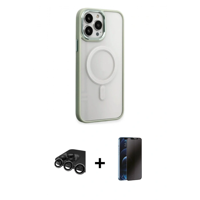 MARSİLYAN™- iPhone 15 Pro Max Kılıf Yankı Işık Özel Seri - Siyah 3D Antistatik Hayalet Cam Ekran Koruyucu + Raze Metal Kamera Lens - TMGI