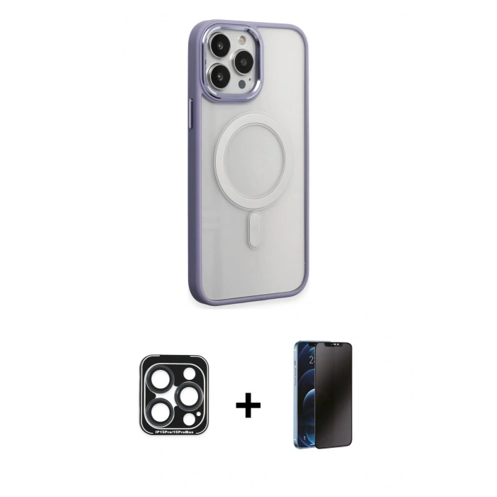 MARSİLYAN™- iPhone 15 Pro Max Kılıf Yankı Işık Özel Seri - Siyah 3D Antistatik Hayalet Cam Ekran Koruyucu + PVD Metal Kamera Lens - LT