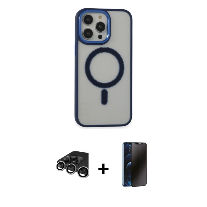 MARSİLYAN™- iPhone 15 Pro Max Kılıf Yankı Işık Özel Seri - Siyah 3D Antistatik Hayalet Cam Ekran Koruyucu + Raze Metal Kamera Lens - GS
