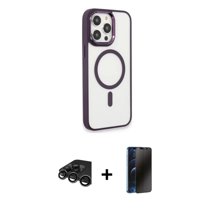 MARSİLYAN™- iPhone 15 Pro Max Kılıf Yankı Işık Özel Seri - Siyah 3D Antistatik Hayalet Cam Ekran Koruyucu + Raze Metal Kamera Lens - TMGI