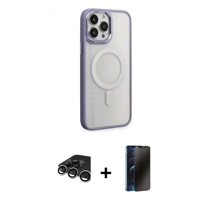 MARSİLYAN™- iPhone 15 Pro Max Kılıf Yankı Işık Özel Seri - Siyah 3D Antistatik Hayalet Cam Ekran Koruyucu + Raze Metal Kamera Lens - GS