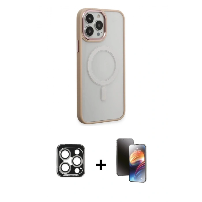 MARSİLYAN™- iPhone 15 Pro Max Kılıf Yankı Işık Özel Seri - Siyah 3D Antistatik Mat Seramik Nano Ekran Koruyucu + PVD Metal Kamera Lens - GS