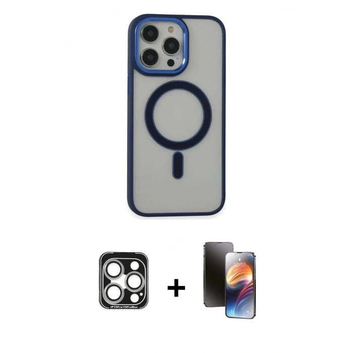 MARSİLYAN™- iPhone 15 Pro Max Kılıf Yankı Işık Özel Seri - Siyah 3D Antistatik Mat Seramik Nano Ekran Koruyucu + PVD Metal Kamera Lens - GS
