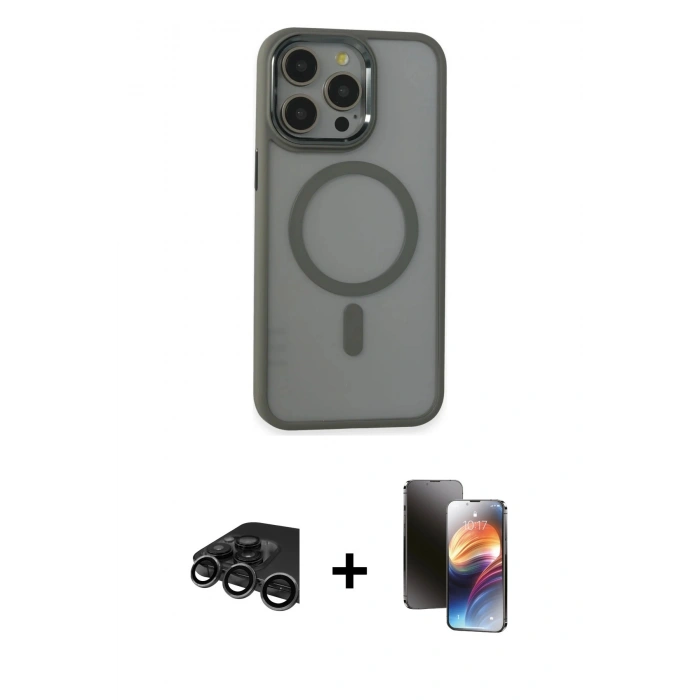 MARSİLYAN™- iPhone 15 Pro Max Kılıf Yankı Işık Özel Seri - Siyah 3D Antistatik Mat Seramik Nano Ekran Koruyucu + Raze Metal Kamera Lens - TMGI