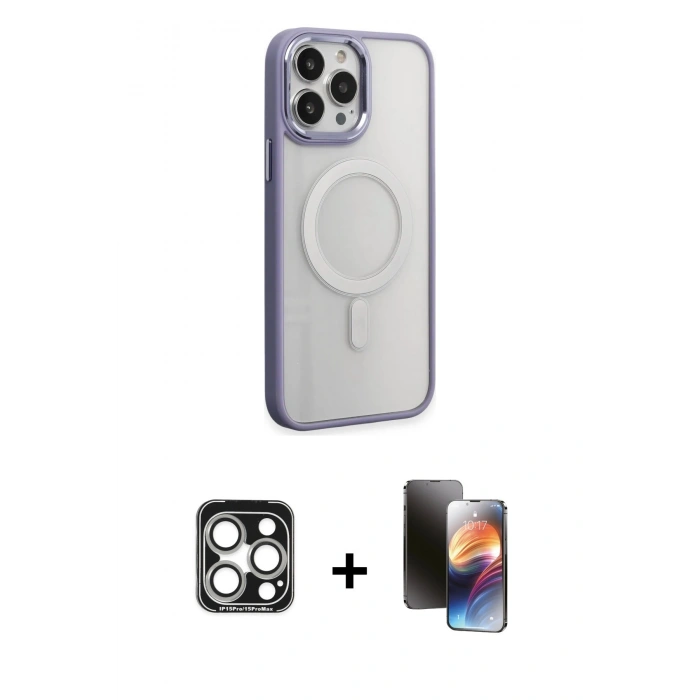 MARSİLYAN™- iPhone 15 Pro Max Kılıf Yankı Işık Özel Seri - Siyah 3D Antistatik Mat Seramik Nano Ekran Koruyucu + PVD Metal Kamera Lens - GS