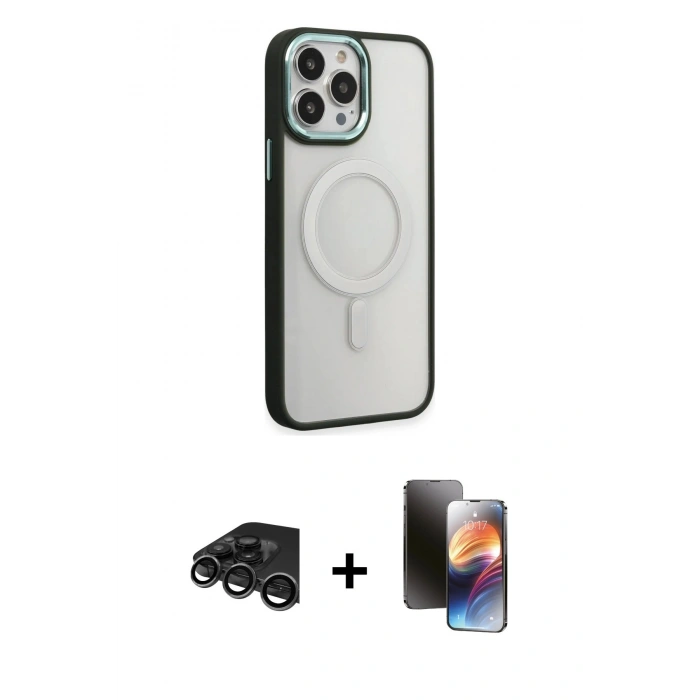MARSİLYAN™- iPhone 15 Pro Max Kılıf Yankı Işık Özel Seri - Siyah 3D Antistatik Mat Seramik Nano Ekran Koruyucu + Raze Metal Kamera Lens - TMGI