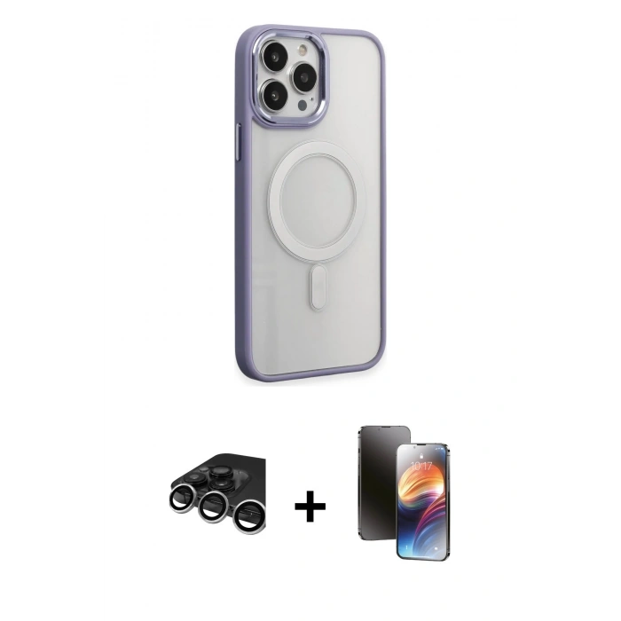 MARSİLYAN™- iPhone 15 Pro Max Kılıf Yankı Işık Özel Seri - Siyah 3D Antistatik Mat Seramik Nano Ekran Koruyucu + Gümüş Raze Metal Kamera Lens