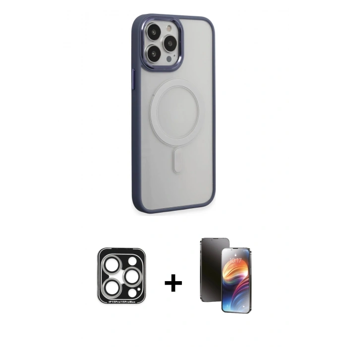 MARSİLYAN™- iPhone 15 Pro Max Kılıf Yankı Işık Özel Seri - Siyah 3D Antistatik Mat Seramik Nano Ekran Koruyucu + PVD Metal Kamera Lens - GS