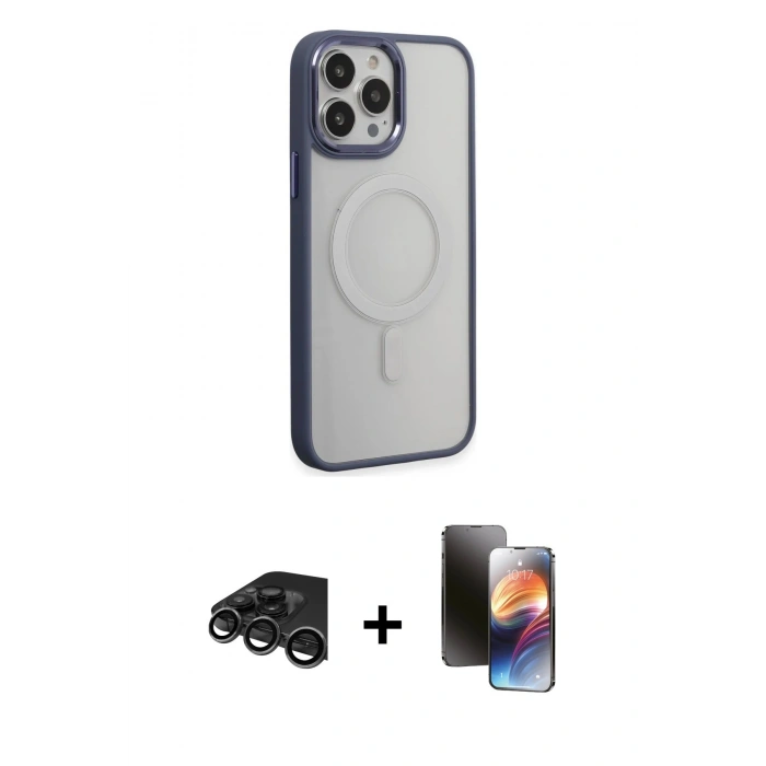 MARSİLYAN™- iPhone 15 Pro Max Kılıf Yankı Işık Özel Seri - Siyah 3D Antistatik Mat Seramik Nano Ekran Koruyucu + Raze Metal Kamera Lens - TMGI