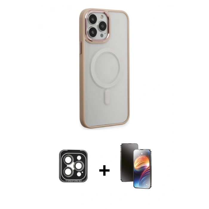 MARSİLYAN™- iPhone 15 Pro Max Kılıf Yankı Işık Özel Seri - Siyah 3D Antistatik Mat Seramik Nano Ekran Koruyucu + PVD Metal Kamera Lens - GI