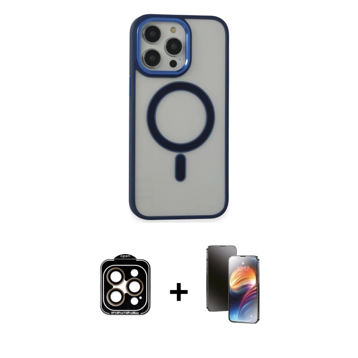 MARSİLYAN™- iPhone 15 Pro Max Kılıf Yankı Işık Özel Seri - Siyah 3D Antistatik Mat Seramik Nano Ekran Koruyucu + PVD Metal Kamera Lens - TU