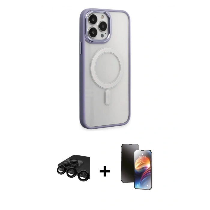 MARSİLYAN™- iPhone 15 Pro Max Kılıf Yankı Işık Özel Seri - Siyah 3D Antistatik Mat Seramik Nano Ekran Koruyucu + Raze Metal Kamera Lens - SH