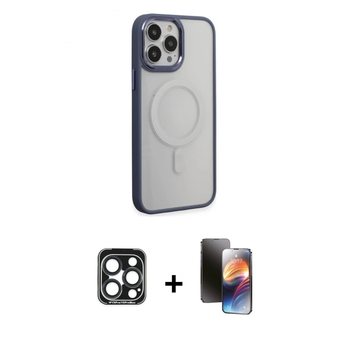 MARSİLYAN™- iPhone 15 Pro Max Kılıf Yankı Işık Özel Seri - Siyah 3D Antistatik Mat Seramik Nano Ekran Koruyucu + PVD Metal Kamera Lens - LT
