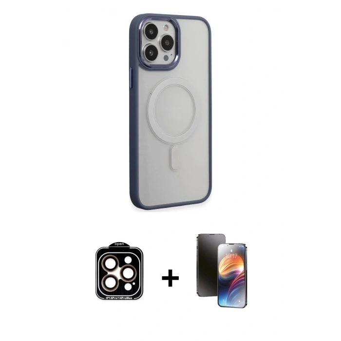 MARSİLYAN™- iPhone 15 Pro Max Kılıf Yankı Işık Özel Seri - Siyah 3D Antistatik Mat Seramik Nano Ekran Koruyucu + PVD Metal Kamera Lens - TU