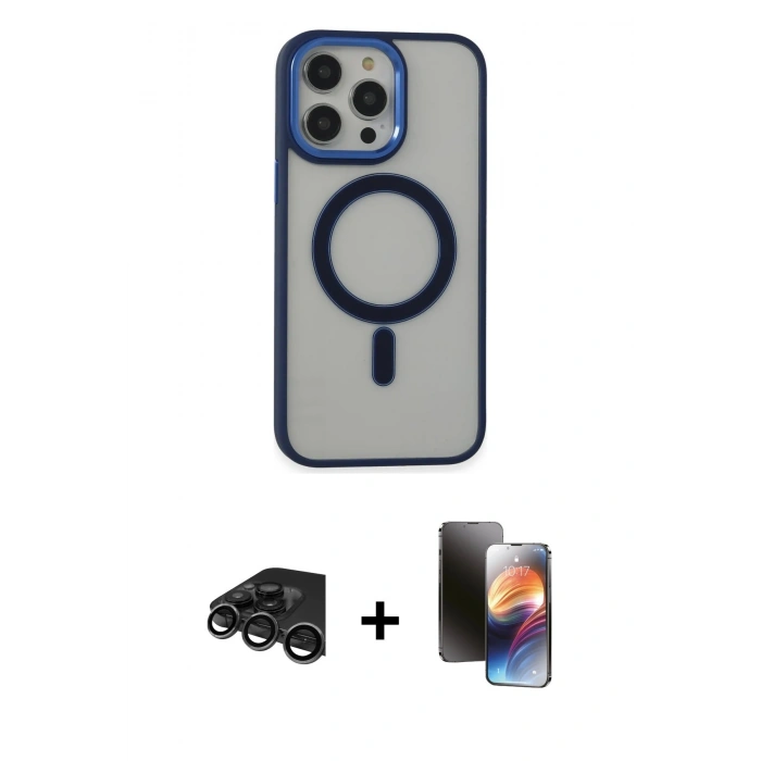MARSİLYAN™- iPhone 15 Pro Max Kılıf Yankı Işık Özel Seri - Siyah 3D Antistatik Mat Seramik Nano Ekran Koruyucu + Raze Metal Kamera Lens - TMGI