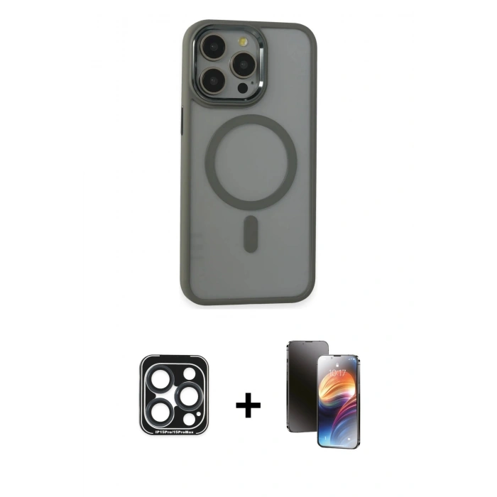 MARSİLYAN™- iPhone 15 Pro Max Kılıf Yankı Işık Özel Seri - Siyah 3D Antistatik Mat Seramik Nano Ekran Koruyucu + PVD Metal Kamera Lens - LT