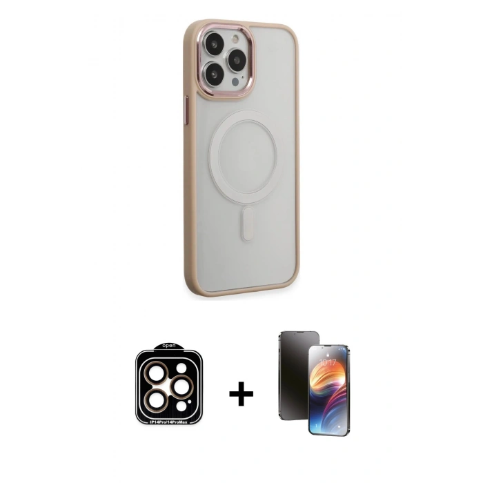 MARSİLYAN™- iPhone 15 Pro Max Kılıf Yankı Işık Özel Seri - Siyah 3D Antistatik Mat Seramik Nano Ekran Koruyucu + PVD Metal Kamera Lens - TU