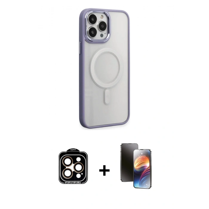 MARSİLYAN™- iPhone 15 Pro Max Kılıf Yankı Işık Özel Seri - Siyah 3D Antistatik Mat Seramik Nano Ekran Koruyucu + PVD Metal Kamera Lens - TU
