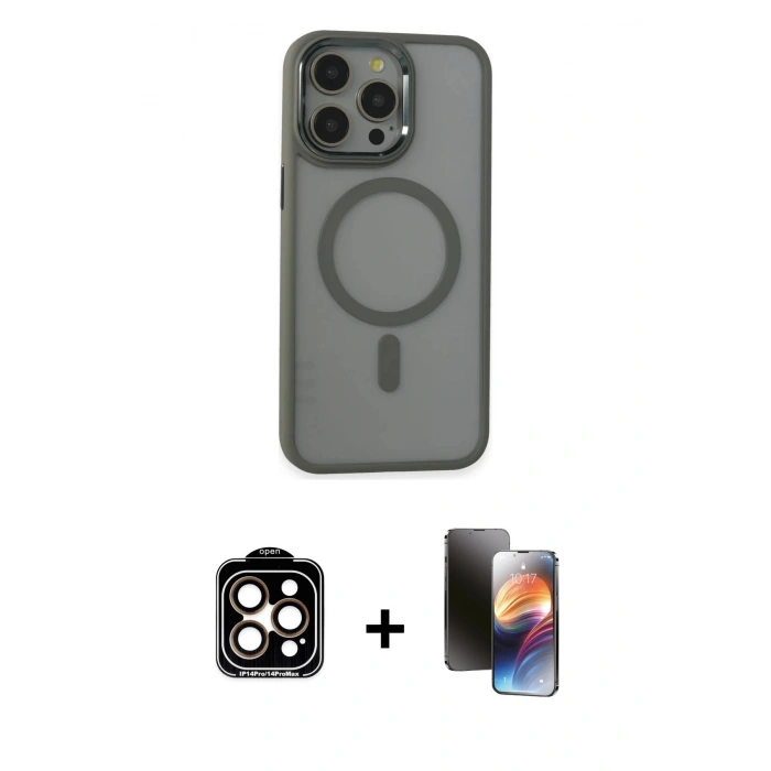MARSİLYAN™- iPhone 15 Pro Max Kılıf Yankı Işık Özel Seri - Siyah 3D Antistatik Mat Seramik Nano Ekran Koruyucu + PVD Metal Kamera Lens - TU