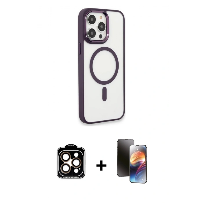 MARSİLYAN™- iPhone 15 Pro Max Kılıf Yankı Işık Özel Seri - Siyah 3D Antistatik Mat Seramik Nano Ekran Koruyucu + PVD Metal Kamera Lens - TU