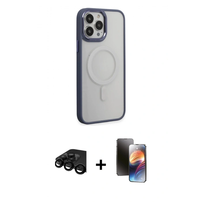 MARSİLYAN™- iPhone 15 Pro Max Kılıf Yankı Işık Özel Seri - Siyah 3D Antistatik Mat Seramik Nano Ekran Koruyucu + Raze Metal Kamera Lens - SH