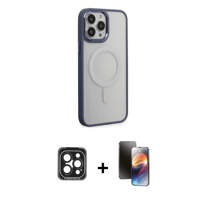 MARSİLYAN™- iPhone 15 Pro Max Kılıf Yankı Işık Özel Seri - Siyah 3D Antistatik Mat Seramik Nano Ekran Koruyucu + PVD Metal Kamera Lens - SH