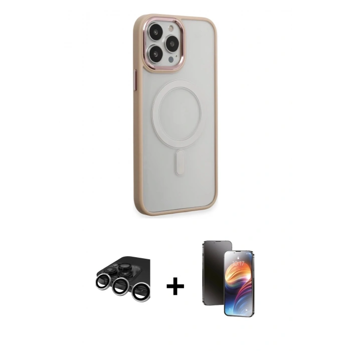MARSİLYAN™- iPhone 15 Pro Max Kılıf Yankı Işık Özel Seri - Siyah 3D Antistatik Mat Seramik Nano Ekran Koruyucu + Gümüş Raze Metal Kamera Lens