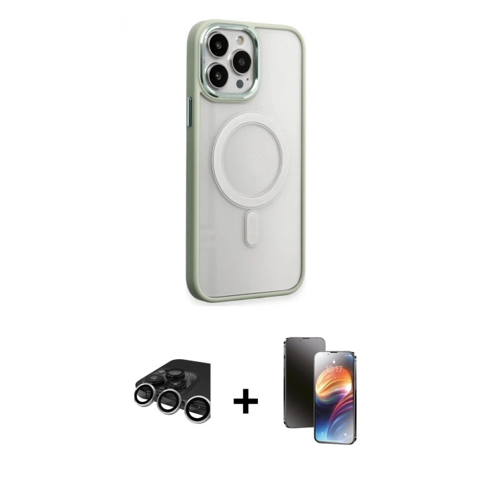 MARSİLYAN™- iPhone 15 Pro Max Kılıf Yankı Işık Özel Seri - Siyah 3D Antistatik Mat Seramik Nano Ekran Koruyucu + Gümüş Raze Metal Kamera Lens