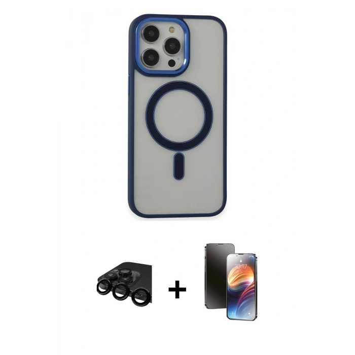 MARSİLYAN™- iPhone 15 Pro Max Kılıf Yankı Işık Özel Seri - Siyah 3D Antistatik Mat Seramik Nano Ekran Koruyucu + Raze Metal Kamera Lens - SH