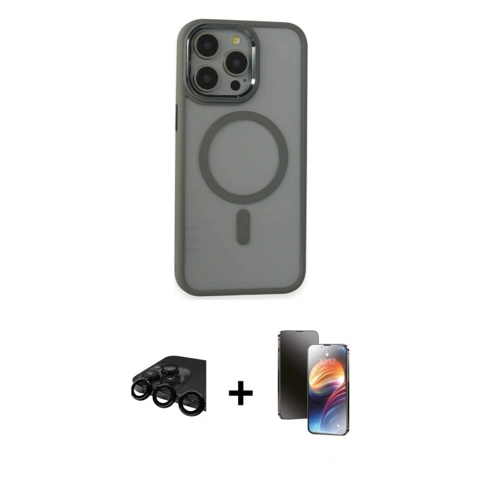 MARSİLYAN™- iPhone 15 Pro Max Kılıf Yankı Işık Özel Seri - Siyah 3D Antistatik Mat Seramik Nano Ekran Koruyucu + Raze Metal Kamera Lens - SH