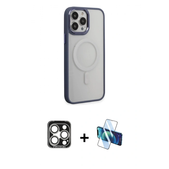 MARSİLYAN™- iPhone 15 Pro Max Kılıf Yankı Işık Özel Seri - Siyah 3D Antistatik Seramik Nano Ekran Koruyucu + PVD Metal Kamera Lens - GS