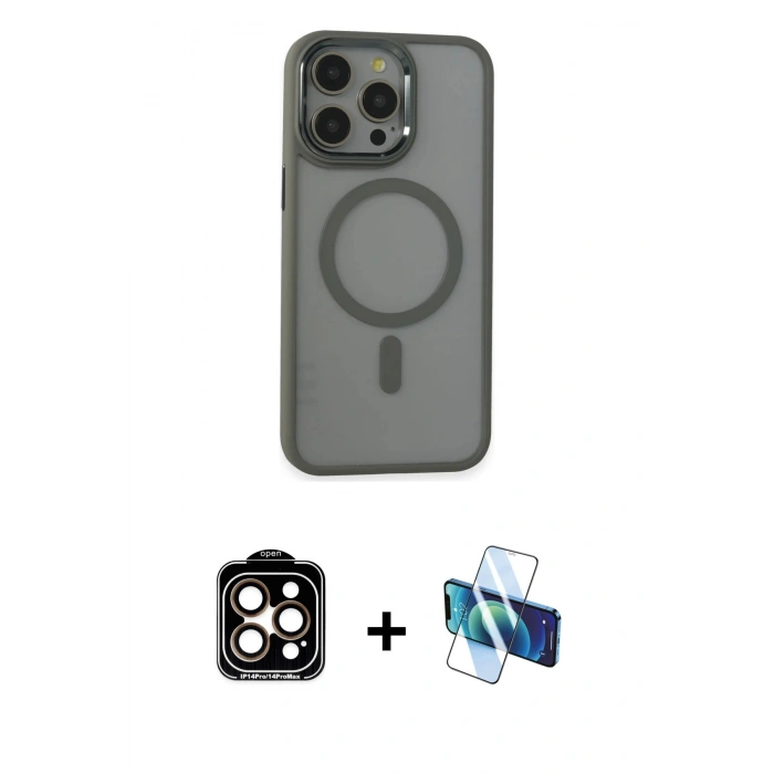 MARSİLYAN™- iPhone 15 Pro Max Kılıf Yankı Işık Özel Seri - Siyah 3D Antistatik Seramik Nano Ekran Koruyucu + PVD Metal Kamera Lens - TU