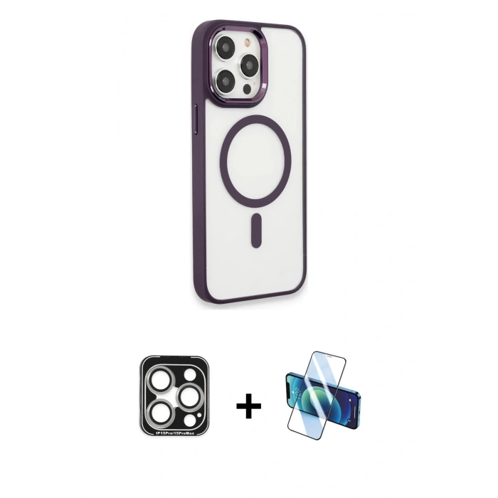 MARSİLYAN™- iPhone 15 Pro Max Kılıf Yankı Işık Özel Seri - Siyah 3D Antistatik Seramik Nano Ekran Koruyucu + PVD Metal Kamera Lens - GS